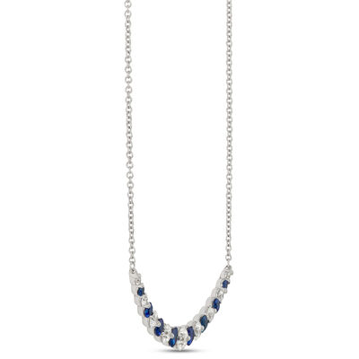 Classic Round Sapphire and Diamond Necklace, 1 Carat Total Weight, 18K White Gold