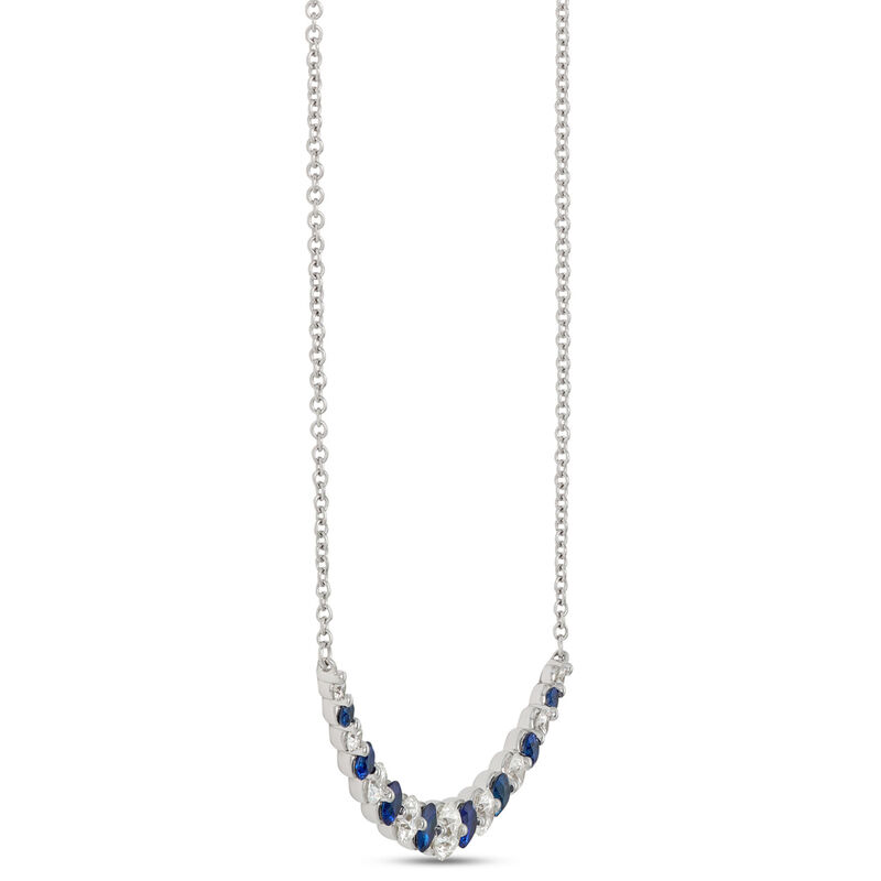 Classic Round Sapphire and Diamond Necklace, 1 Carat Total Weight, 18K White Gold image number 1