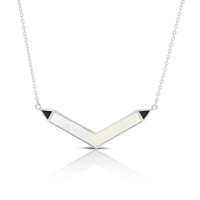 Lisa Bridge Mother of Pearl & Onyx Chevron Necklace in Sterling Silver