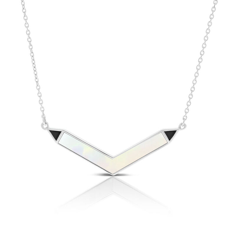 Lisa Bridge Mother of Pearl & Onyx Chevron Necklace in Sterling Silver image number 0