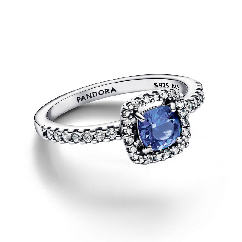 Pandora Sparkling Square Blue Halo Ring image number 1