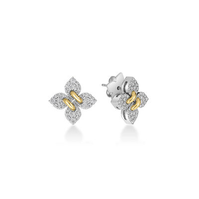 Roberto Coin 18K Yellow and White Love In Verona Small Pav&eacute; Diamond Flower Stud Earrings