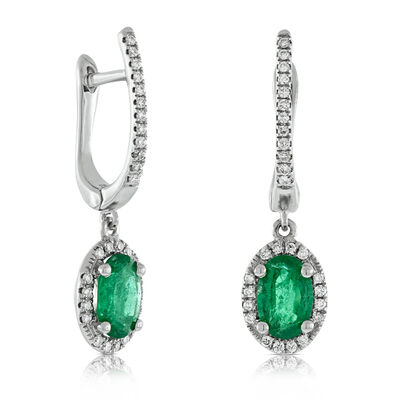 Dangle Emerald & Diamond Earrings 14K