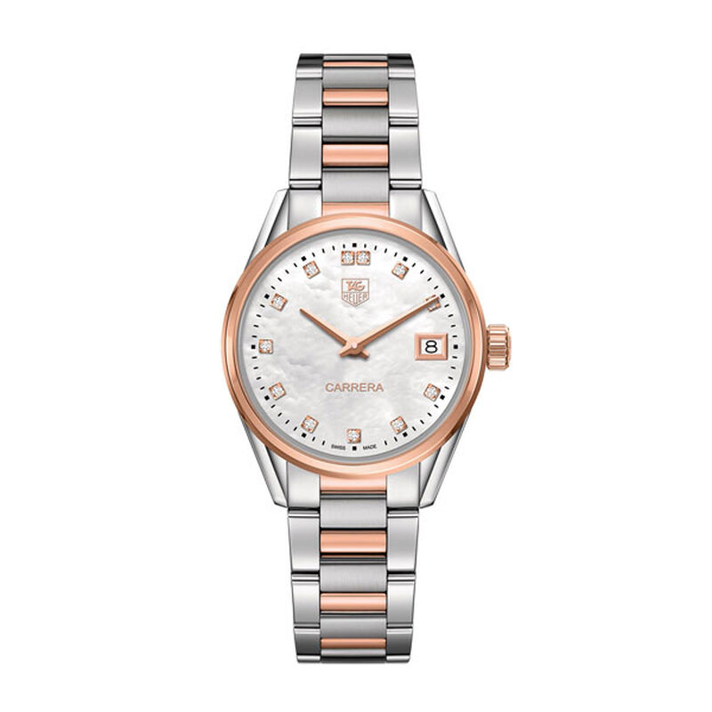 TAG Heuer Carrera Quartz Ladies Mother of Pearl Steel & Rose Gold Watch image number 2