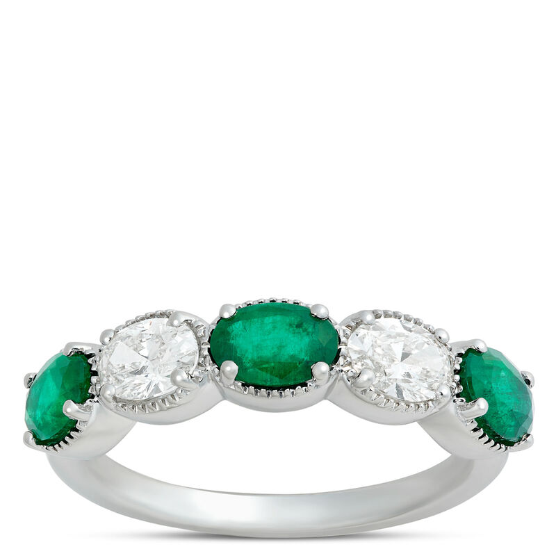 Oval Emerald and Diamond Ring, 14K White Gold image number 0