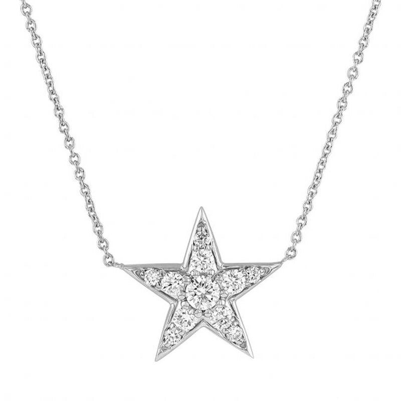 Roberto Coin Tiny Treasure Diamond 5 Point Star Necklace 18K White Gold, 18" image number 0