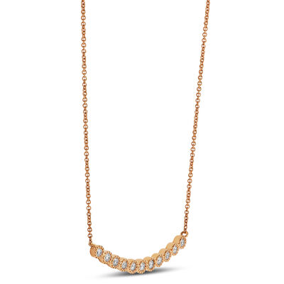 Round Diamond Necklace with Milgrain Bezel Settings, 14K Yellow Gold