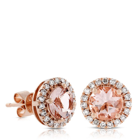 Rose Gold Morganite & Diamond Earrings 14K
