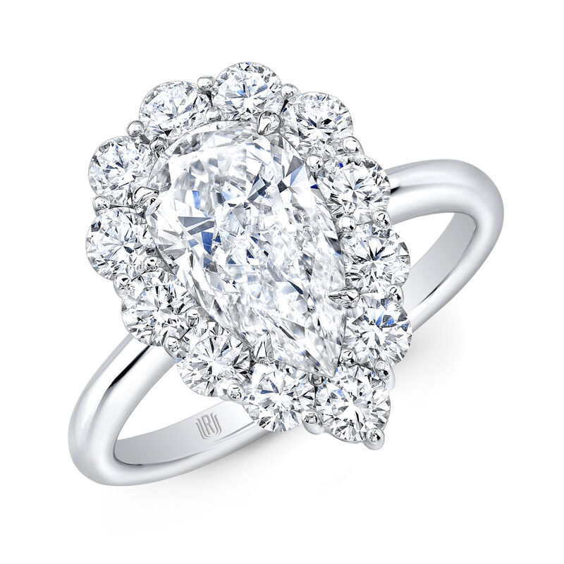 Rahaminov Pear Shaped and Round Diamond Halo Engagement Ring, 18K White Gold image number 0