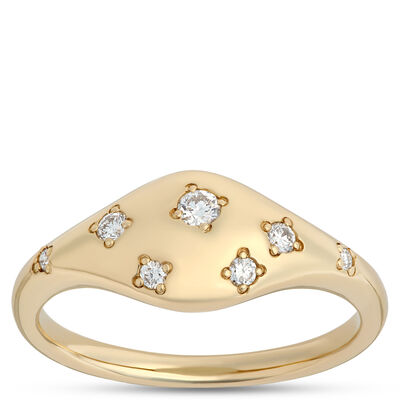 Scattered Diamond Signet Ring, 1/10 Carat Total Weight, 14K Yellow Gold