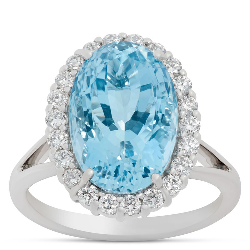 Oval Aquamarine and Diamond Ring, 14K White Gold image number 0