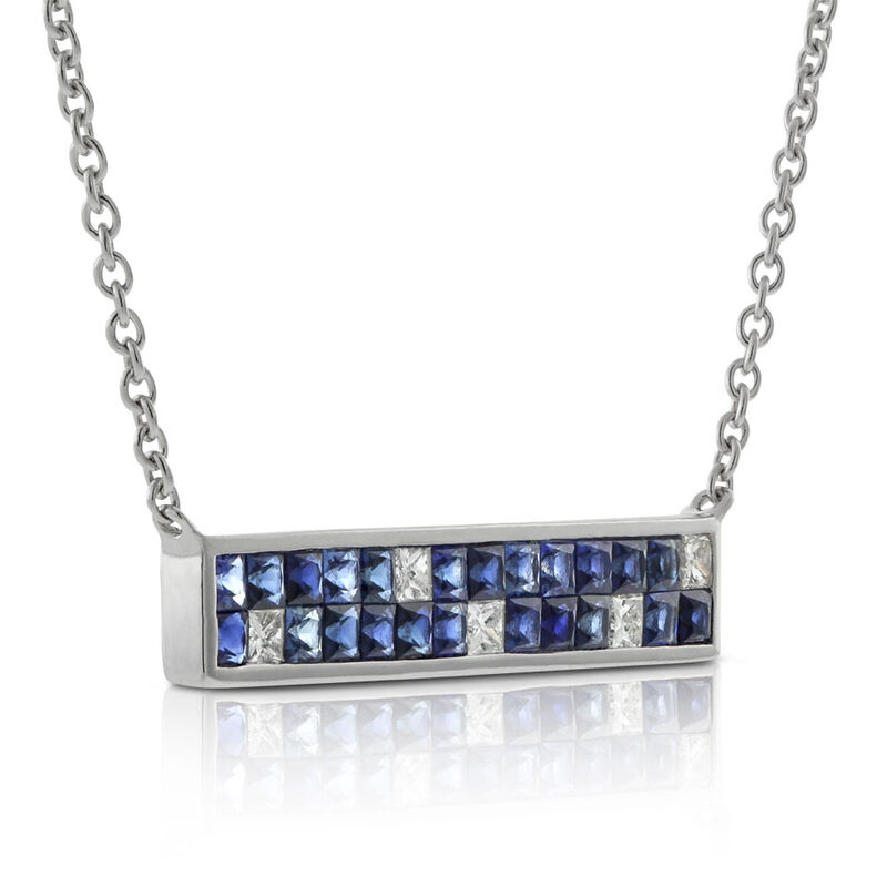 Sapphire & Diamond Mosaic Bar Necklace 14K image number 2