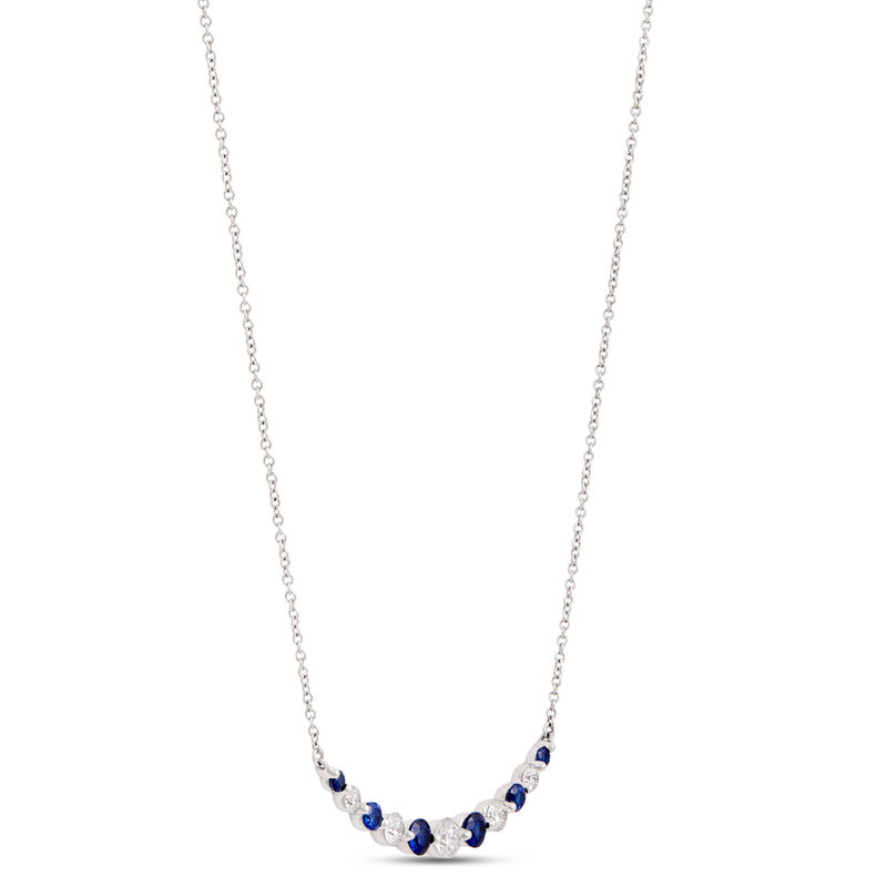 Round Sapphire and Diamond Necklace, &frac12; Carat, 18K White Gold image number 2