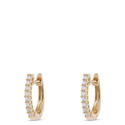 12MM Oval Prong Diamond Hoop Earrings, 14K Yellow Gold