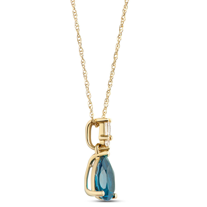 Pear Shaped Blue Topaz Pendant Necklace with Diamond Accents, 1/10 Carat Total Weight, 14K Yellow Gold image number 1