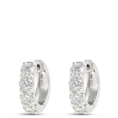 Oval Hoop Diamond Earrings, 2 Total Carat Weight, 14K White Gold