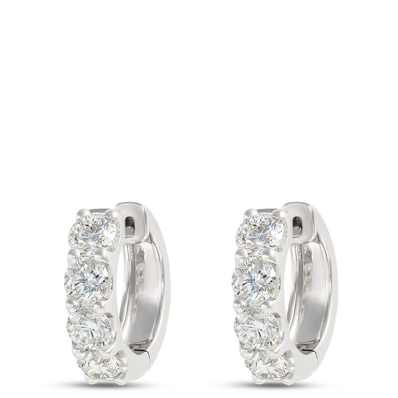 Oval Hoop Diamond Earrings, 2 Total Carat Weight, 14K White Gold image number 0