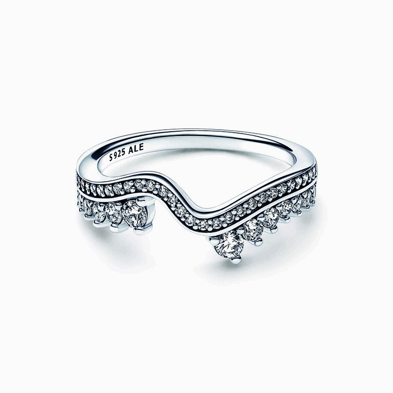 Pandora Sparkling Asymmetric Wave Ring