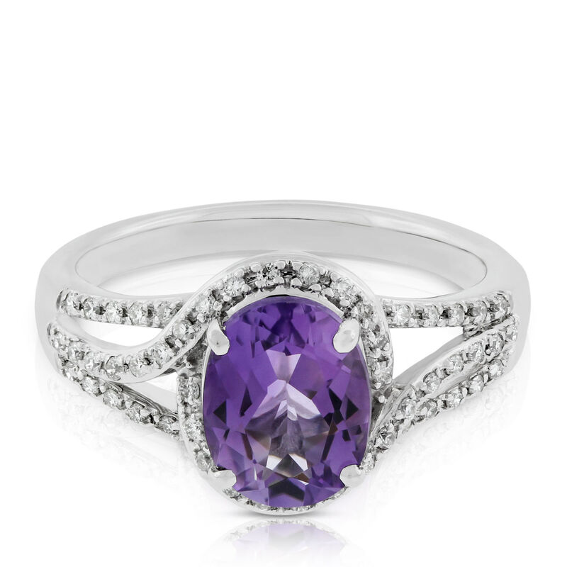 Oval Amethyst & White Sapphire Ring 14K image number 0