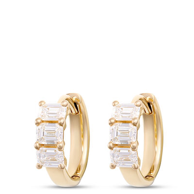 12MM Emerald Cut Diamond Hoops, 1 Total Carat Weight, 14K Yellow Gold