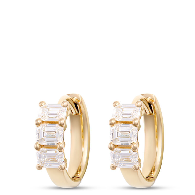 12MM Emerald Cut Diamond Hoops, 1 Total Carat Weight, 14K Yellow Gold image number 0