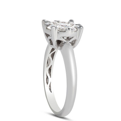 Round Cluster Diamond Engagement Ring, 14K White Gold