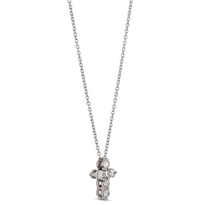Classic Diamond Small Cross Necklace, &frac12; Carat Total Weight, 14K White Gold