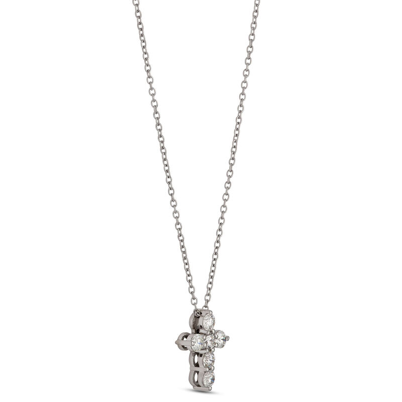 Classic Diamond Small Cross Necklace, &frac12; Carat Total Weight, 14K White Gold image number 1