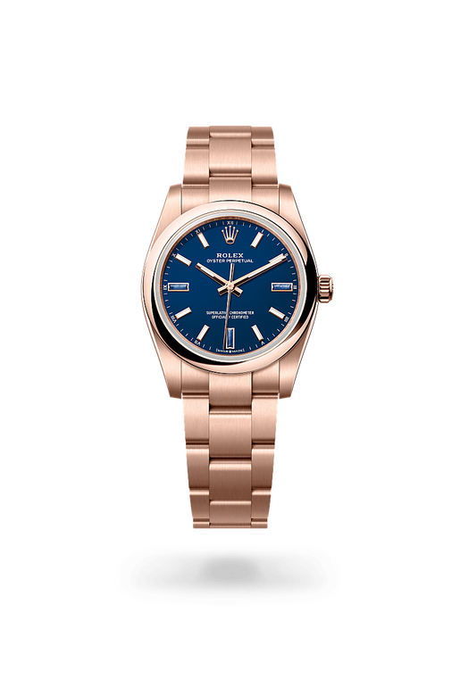 rolex oyster perpetual in 18 ct everose gold, m124205-0002 - ben bridge