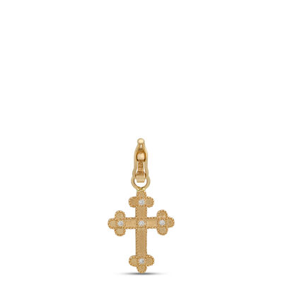 Classic Textured Cross Charm with Diamonds, 1/10 Carat Total Weight, 14K Yellow Gold
