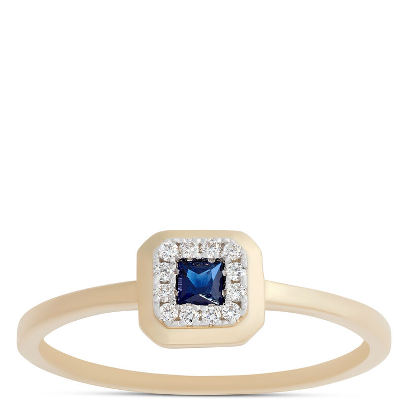 Square Sapphire Diamond Halo Ring, 14K Yellow Gold image number 0