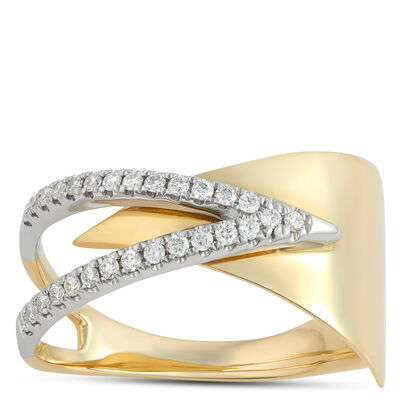 Split Shank Two-Tone Diamond Ring, ⅕ Carat Total Weight, 14K White and Yellow Gold