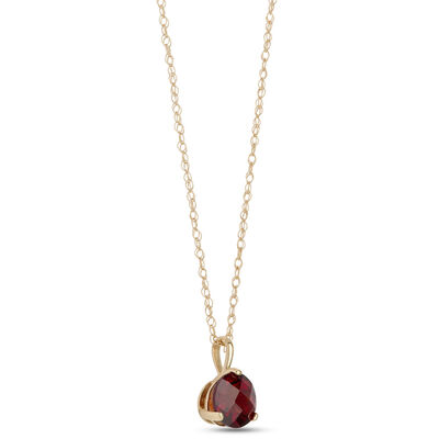 Classic Garnet Three-Prong Pendant Necklace, 14K Yellow Gold