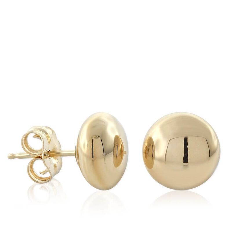 Yellow Gold Button Earrings 14K, 8mm image number 1