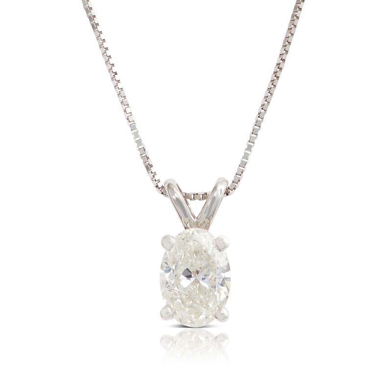 Oval Diamond Solitaire Pendant 14K, 3/4 ct. image number 1
