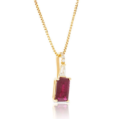 Emerald Cut Ruby & Diamond Necklace 14K