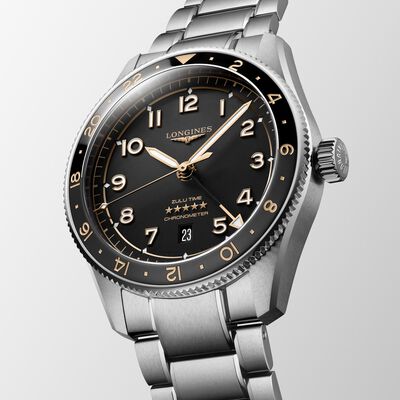 Longines Spirit Zulu Time Black Dial Watch, 42mm