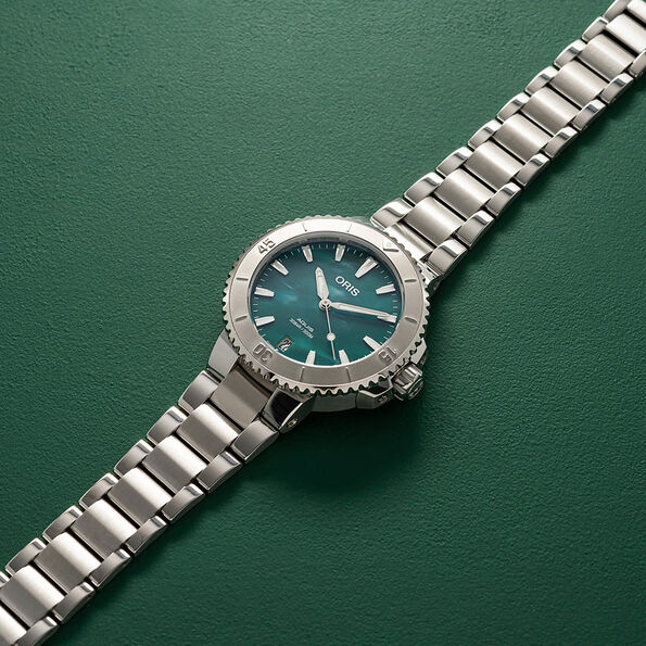 Oris X Bracenet Watch Green-Tone Dial Steel Bracelet, 36.5mm