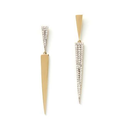 Long Triangle Diamond Earrings, 14K Yellow Gold