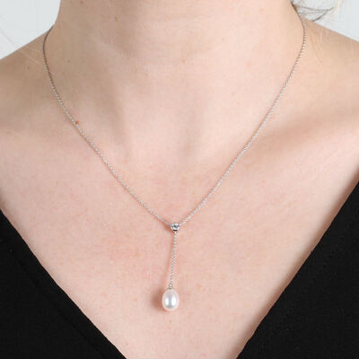 Cultured Freshwater Pearl & Diamond "Y" Necklace 14K
