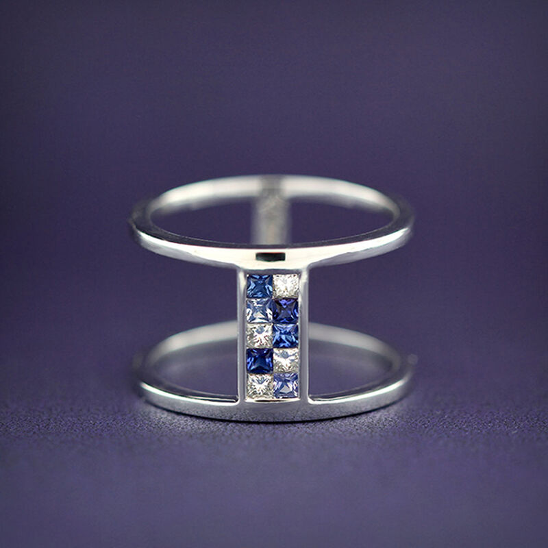 Sapphire & Diamond Double Bar Mosaic Ring 14K image number 4