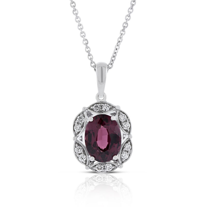 Rhodolite Garnet & Diamond Necklace 14K image number 0
