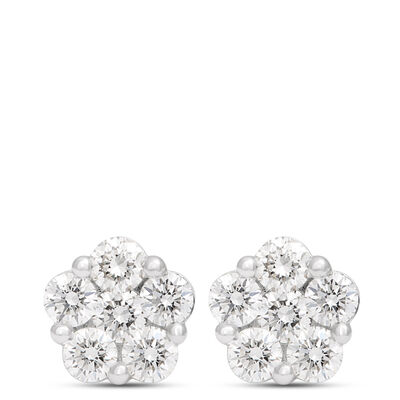 Classic Floral Diamond Studs, 1 Carat, 14K White Gold