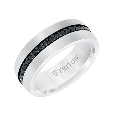 TRITON Stone Comfort Fit Black Sapphire Eternity Band in White Tungsten, 8 mm&nbsp;