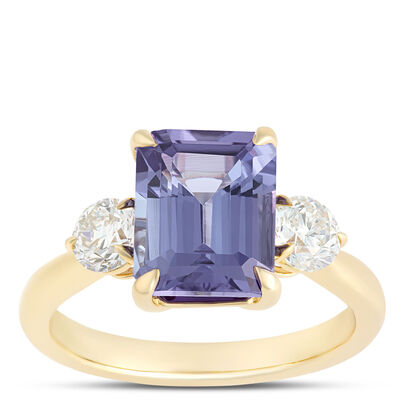 Emerald Cut Tanzanite and Diamond Ring, &frac34; Carat Total Weight 14K Yellow Gold