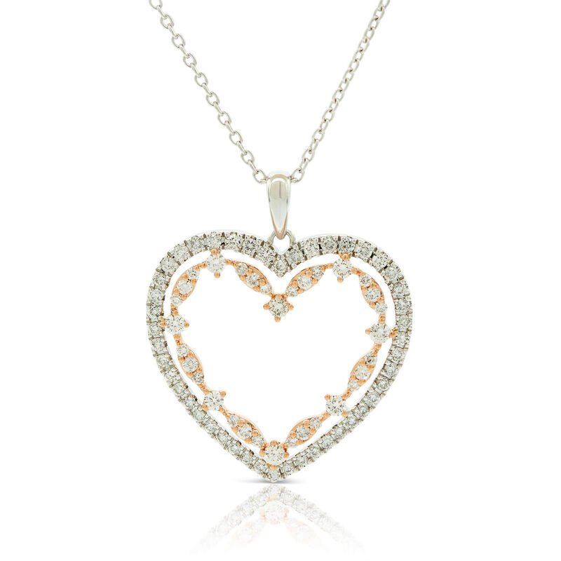 Rose Gold Two-Tone Diamond Heart Necklace 14K image number 0