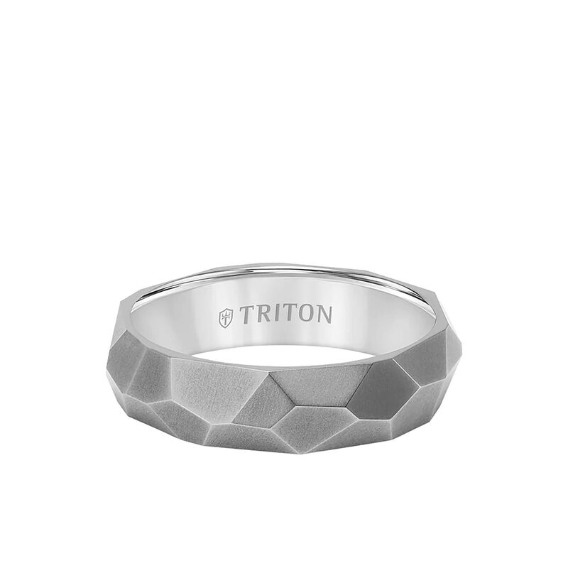 TRITON Faceted Brushed Finish Band in White Titanium, 6MM image number 1