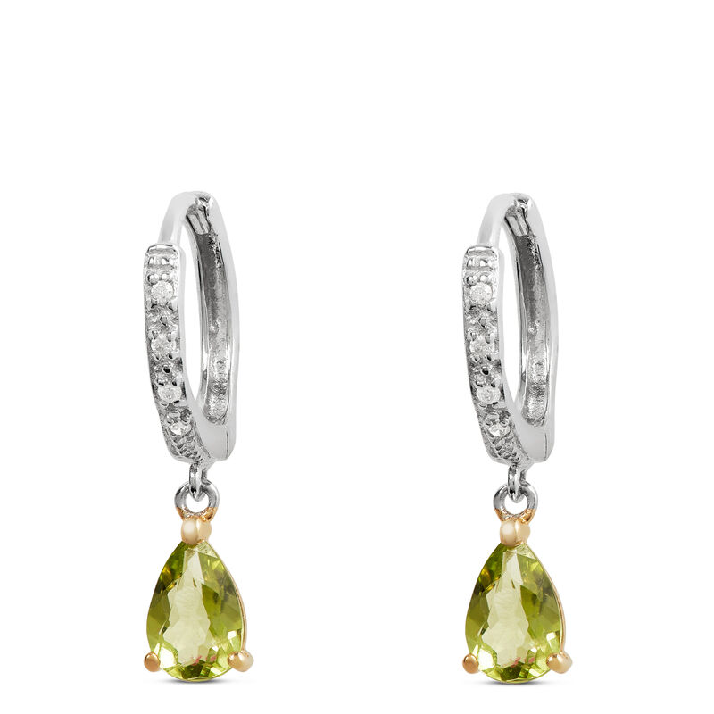Two-Tone Pear-Shaped Peridot & Diamond Earrings 14K image number 1