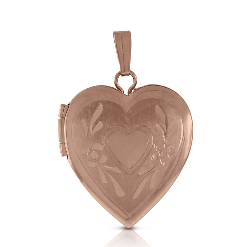 Rose Gold Hand Engraved Heart Locket 14K image number 0