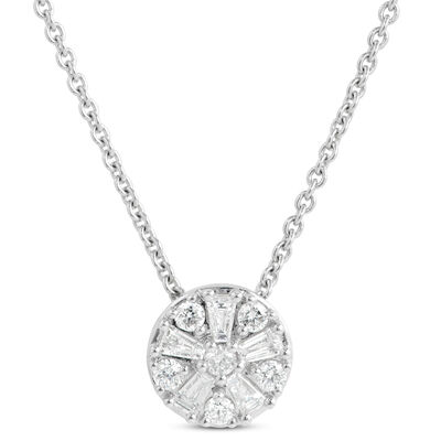 Diamond Cluster Pendant Necklace, 14K White Gold
